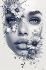 Minimalist Floral Portrait Line Art Generative AI
