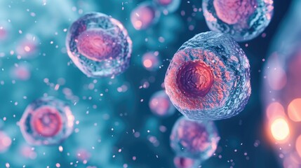 Digital rendering of stem cells in blue hues.