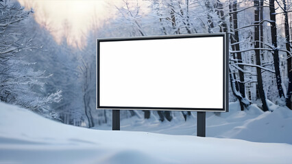 Blank horizontal billboard for outdoors advertising on winter background