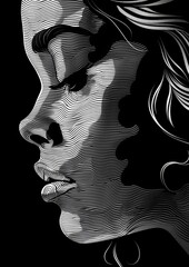 Fototapeta premium Monochrome Stenciled Portrait of a Young Woman Generative AI