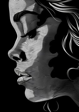 Monochrome Stenciled Portrait of a Young Woman Generative AI