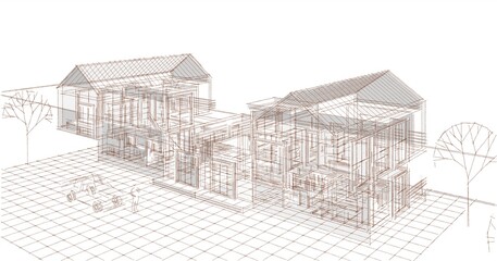 house residential architecture 3d illustration	