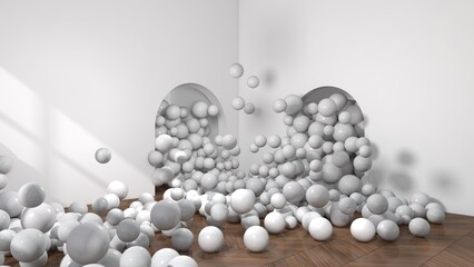 Colorful balloons flying in the room. 3D illustration, 3D rendering	
