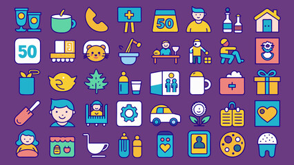Set Of Colorful Parenting Icons, Vibrant Parenting Icons Set