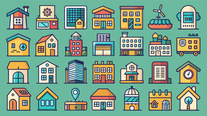 Set Of Colorful Real State Icons, Vibrant Real Estate Icons