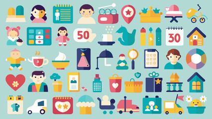 Set Of Colorful Parenting Icons, Vibrant Parenting Icons Set