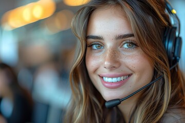 Friendly Customer Service Agent Offering Support in Modern Call Center