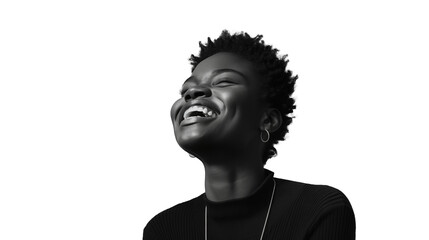 Black woman laughing, isolated on transparent background