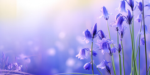 Bluebell Flowers artistic fauna botanical Arranged on Royal Blue Background
