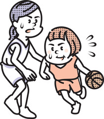 バスケットボールをする女性のイラスト