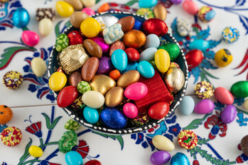 Eid Celebration Among Family with Chocolate (Çikolata ile Bayramlasma) Colorful Candy and...