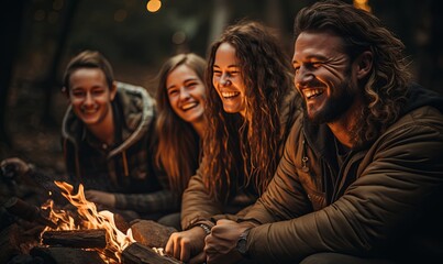 Group of People Sitting Around a Campfire