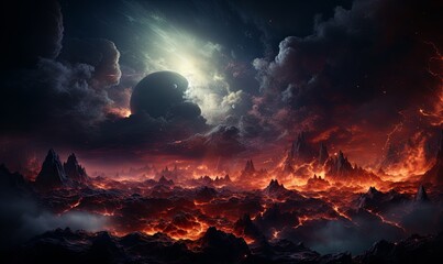 Dark Sky Filled With Clouds and Lava - obrazy, fototapety, plakaty