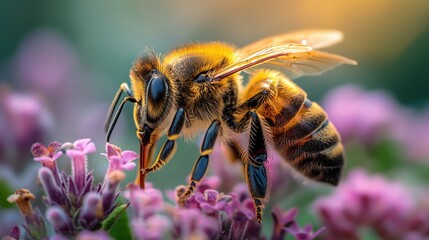 macro closeup honey bee on flower, Generative Ai