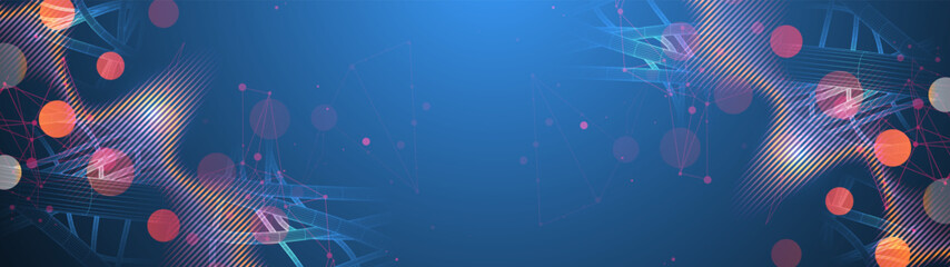 Vector abstract background with a wireframe dynamic pipes, line and particles inside circle. - obrazy, fototapety, plakaty