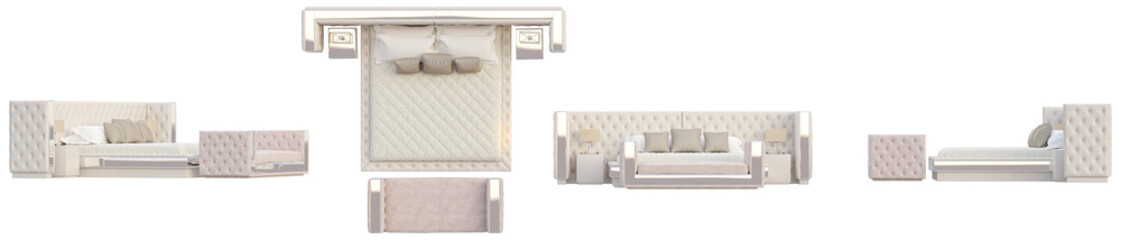 Fototapeta na wymiar Classic Elegant Bed isolated on transparent background