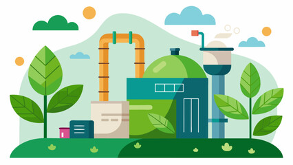 A closeup of a bioenergy plant depicting the process of converting organic waste into renewable energy for a manufacturing facility.