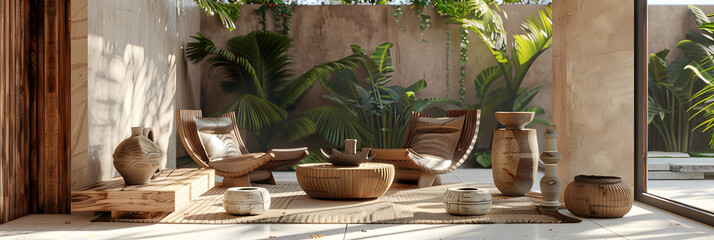 Outdoor patio space with aloe vera plants, comfortable seating, and a Zen garden-inspired design, 