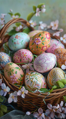 Fototapeta premium Floral Painted Easter Eggs