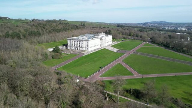 Camera pan up to reveal Stormont, Belfast Parliament Buildings from above on a sunny day.

Filmed in 4K at 30fps with Rec709 color space.