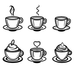 Coffee Cup Icon Set Six Isolated Logo Illustrations Transparent Background