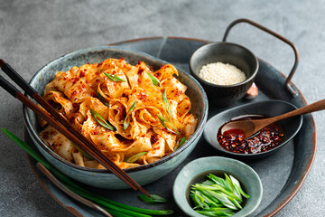 Garlic Chili Oil Noodles, chinese food, selective focus