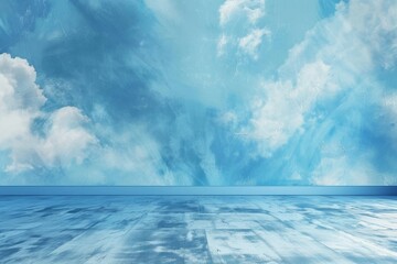 Empty Room With Blue Sky and White Clouds - obrazy, fototapety, plakaty