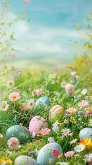 Easter Eggs in Spring Meadow