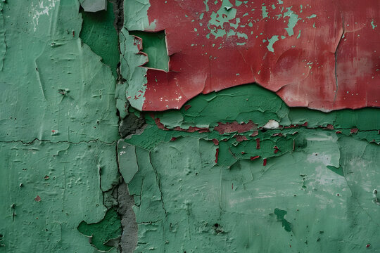 a close up of a green and red wall with paint chipping off of it and peeling off of the paint and the paint chipping off of the wall.