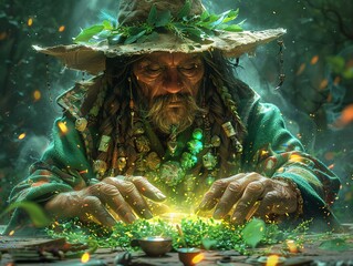 Witch doctor brewing the elixirs of the ethereal