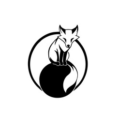 Fox sitting on ball, graphic illustration, logo, isolated transparent background