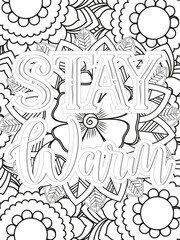 Keychain Quotes Flower Coloring Page Beautiful black and white illustration for adult coloring book