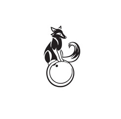 Fox sitting on ball, graphic illustration, logo, isolated transparent background