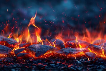 Fototapeta na wymiar Close Up of a Fire With Rocks and Flames