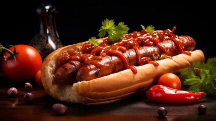 Grilled meat and hot dog freshness gourmet ketchup pork tomato