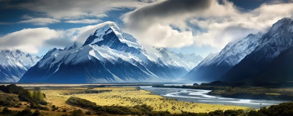 Wandaufkleber Beautiful landscape of amazing mountains with charming snowy peaks © Filip