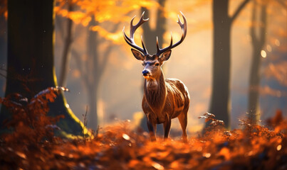 A majestic deer in a beautiful autumn forest