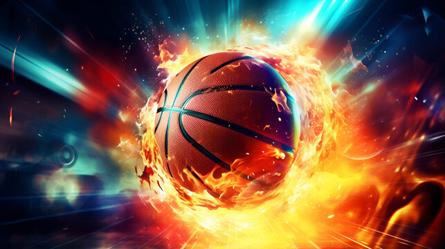 Basketball game ball in the hoop victory celebrating achievement athleticism blured background
