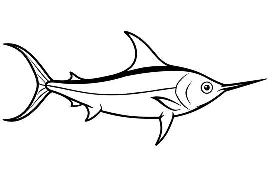 black and white swordfish drawing clip art preview