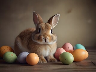 Easter Bunny Surrounded by Colorful Eggs, happy easter eggs