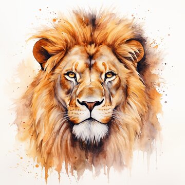 Male lion portrait watercolor clipart illustration on white background