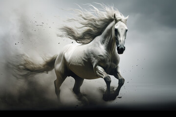 Obraz na płótnie Canvas Image of a white horse runing. Wildlife Animals. Illustration, Generative AI.