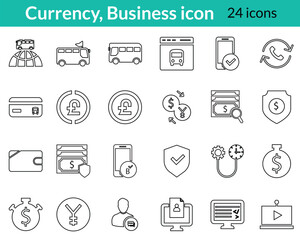 Currency, Business, Bus, transport icon set