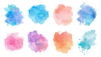 Set of watercolor circles brash multicolored. watercolor on white background. This is watercolor splash. It is drawn by hand transparent background.