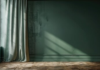 Minimalistic Interior Design Concept: Dark Green Empty Wall - obrazy, fototapety, plakaty