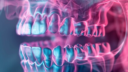 3D High detail animated dental x-ray revealing the intricate human teeth and jaw structure. - obrazy, fototapety, plakaty