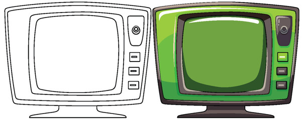 Two vintage TVs with colorful screens and antennas.