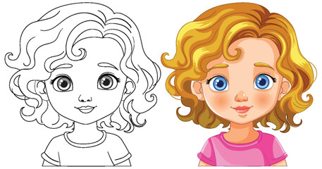 Vector illustration of a young girl, colored and outlined