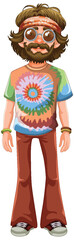 Colorful, retro-styled hippie character in vector art. - 775620516