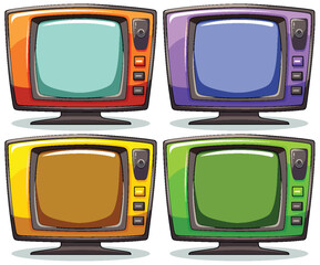 Four vintage TVs with vibrant colorful screens